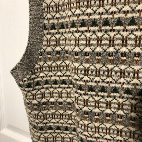 LANDS' END 100% Scottish lambswool beigy print grandpa sleeveless sweater, L - Picture 9 of 9